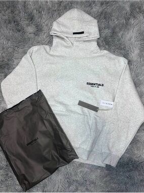 Essentials Light Gray Pullover Hoodie with Small Logo